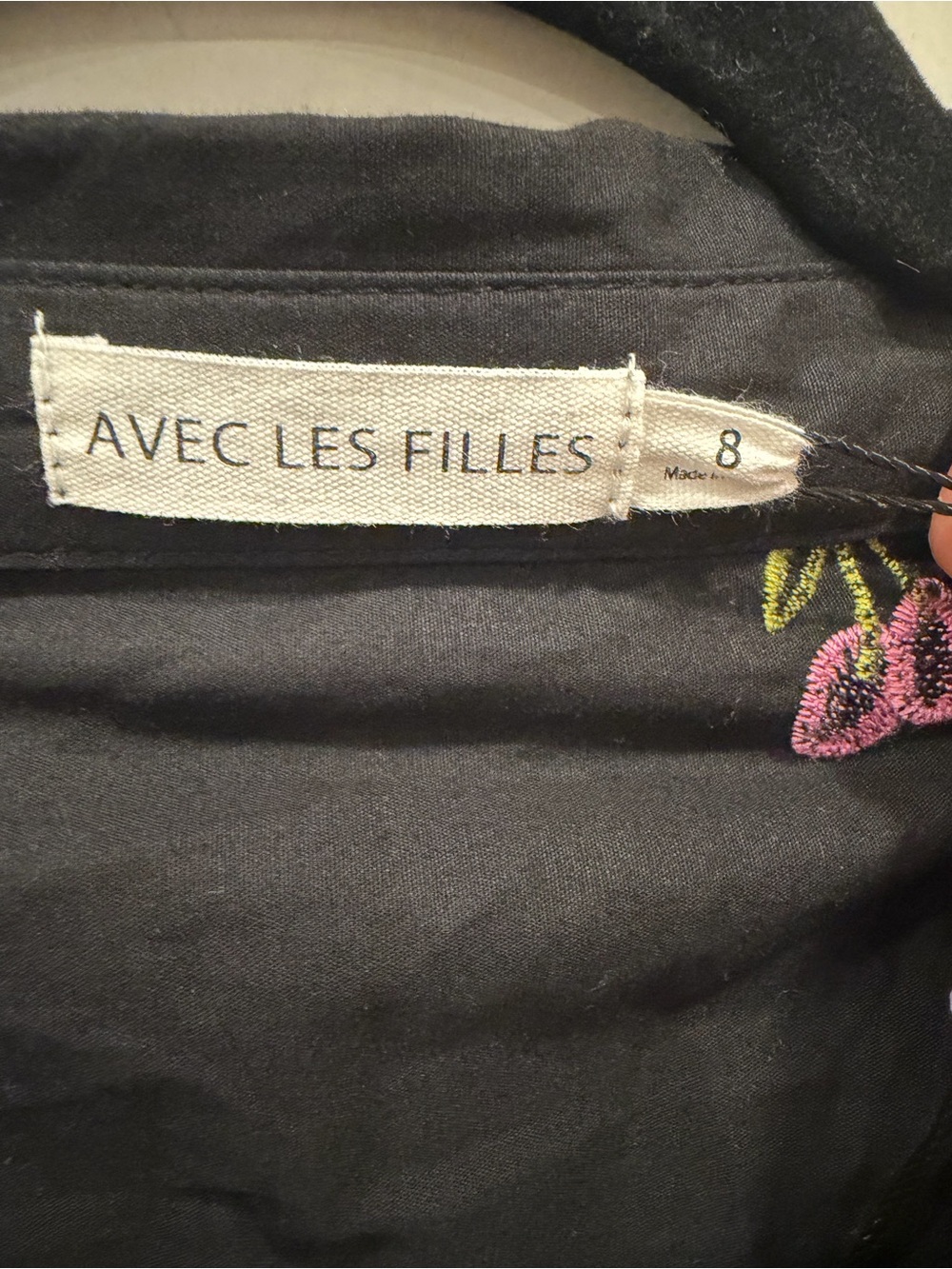 Avec Les Filles Cherry Embroidered Mini Shirt Dress Size 8 NWT Black Cotton - Picture 5 of 9